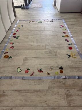 Vintage Fruit Appliqué Tablecloth - White with Multicolor Accents